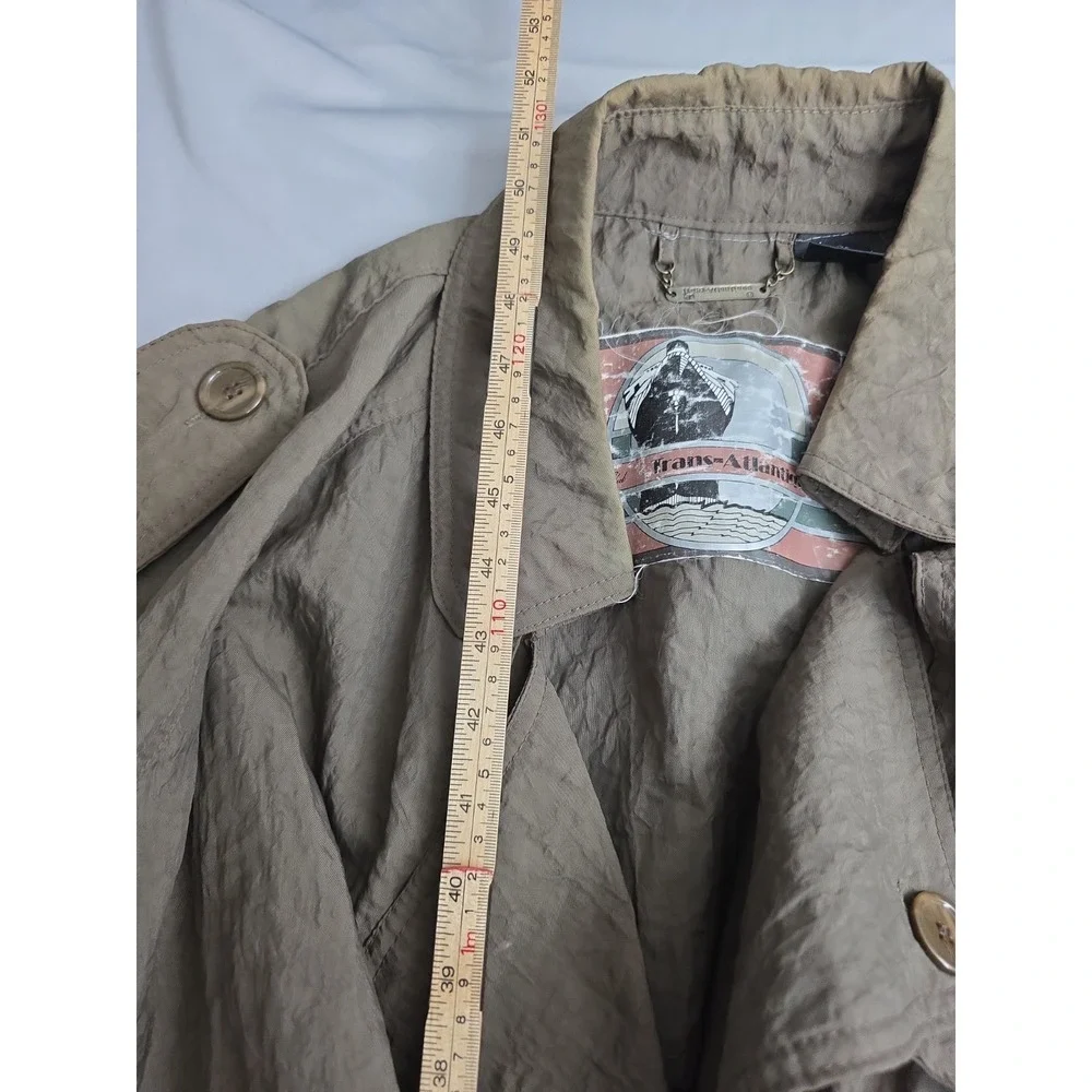 VTG 80s Trans-Atlantique Brown Nylon Utility Trench Coat Women Medium Oversized